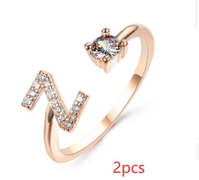 Women Adjustable 26 Initial Letter Fashion  Ring