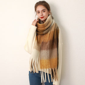 Women Grid Thickened Mohair Scarves