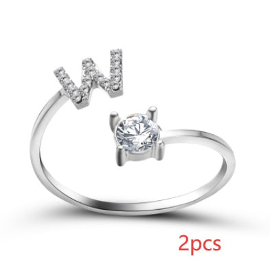 Women Adjustable 26 Initial Letter Fashion  Ring