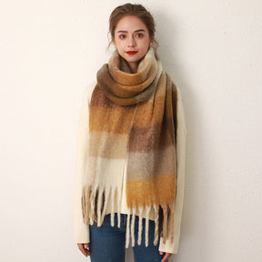 Women Grid Thickened Mohair Scarves