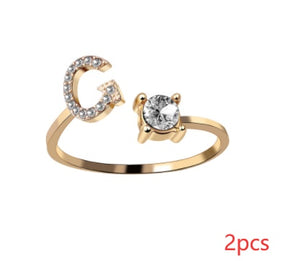 Women Adjustable 26 Initial Letter Fashion  Ring