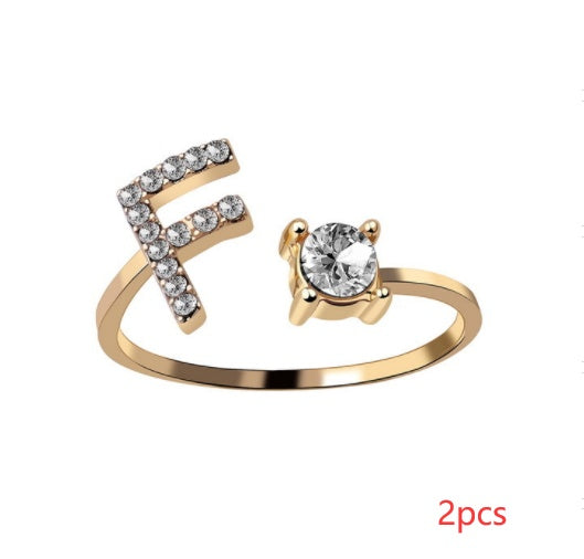Women Adjustable 26 Initial Letter Fashion  Ring