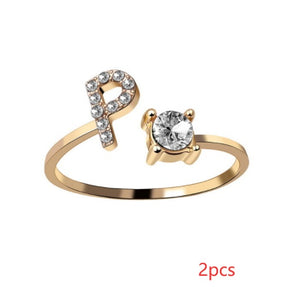 Women Adjustable 26 Initial Letter Fashion  Ring