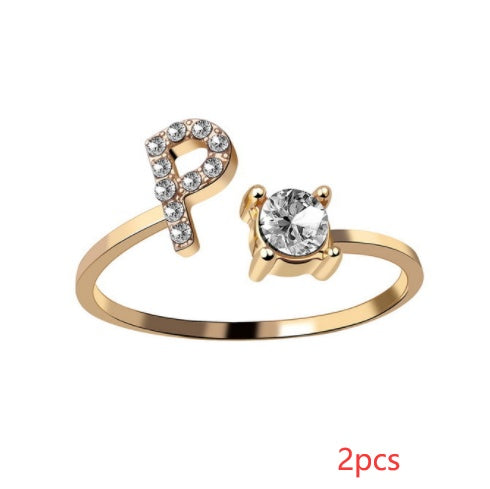 Women Adjustable 26 Initial Letter Fashion  Ring