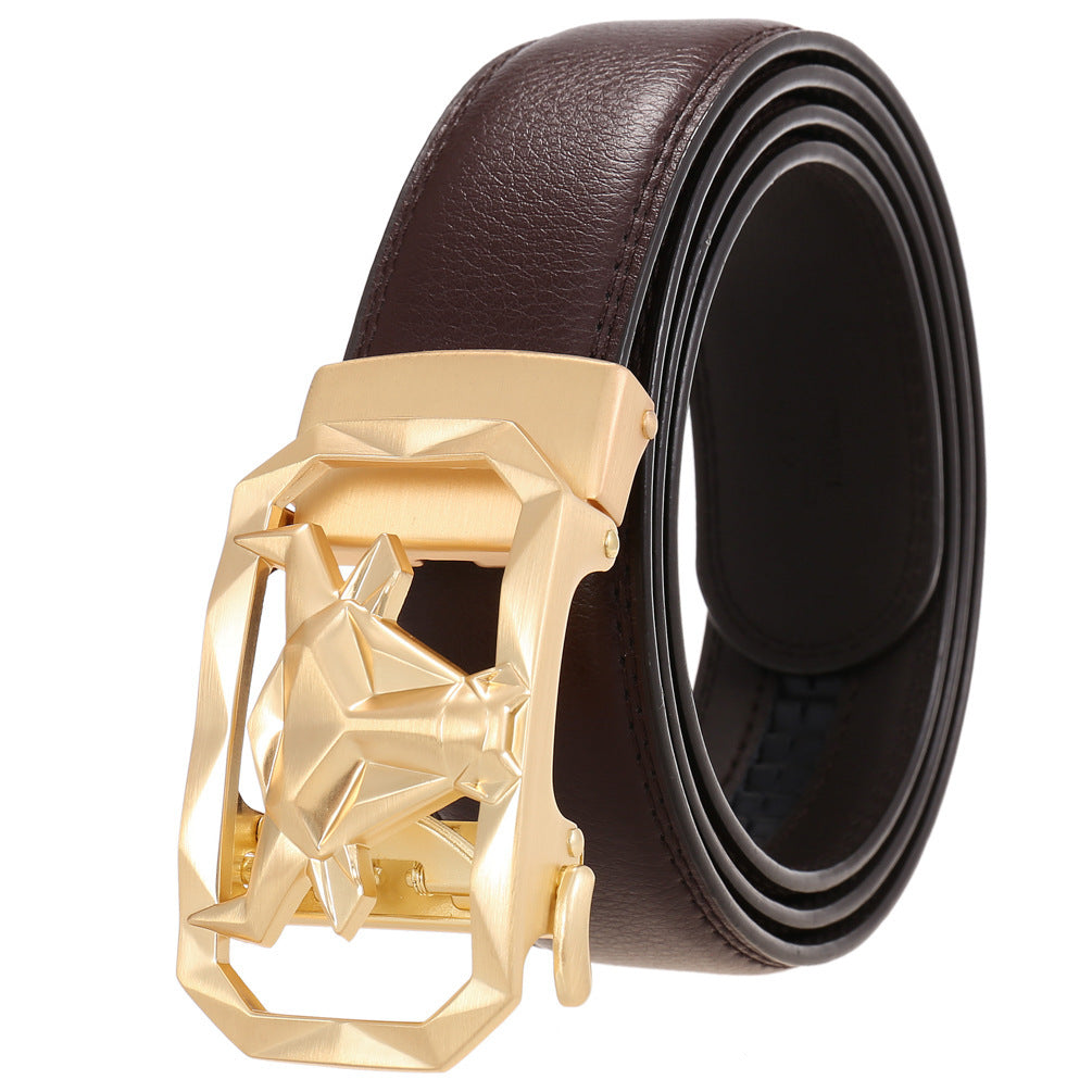 Fashion Men's Leather Belt Alloy Automatic Buckle