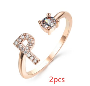 Women Adjustable 26 Initial Letter Fashion  Ring