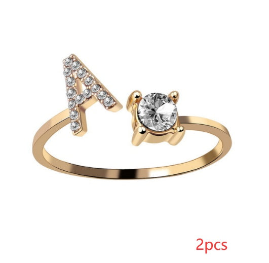 Women Adjustable 26 Initial Letter Fashion  Ring