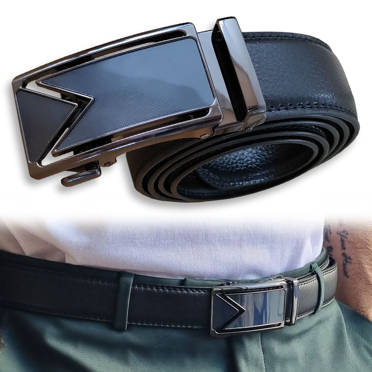 Mens Automatic Buckle Microfiber Leather Belt